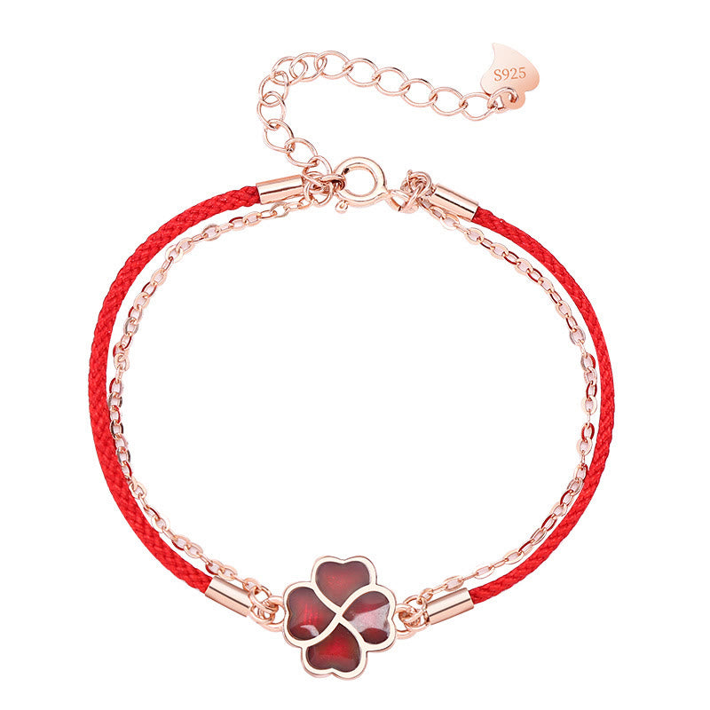 Buddha Stones 925 Sterling Silver Color-changing Four Leaf Clover Luck Protection Red String Bracelet - image 7