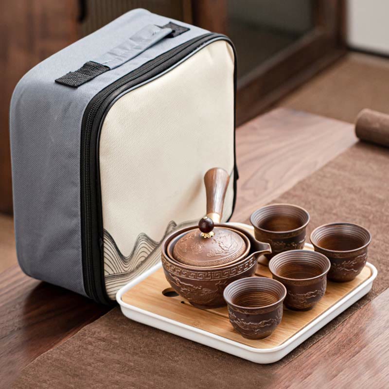 Buddha Stones Chinese Gongfu Tea Set Design Ceramic Teapot Portable Gift Bag - Auspicious Clouds - image 24