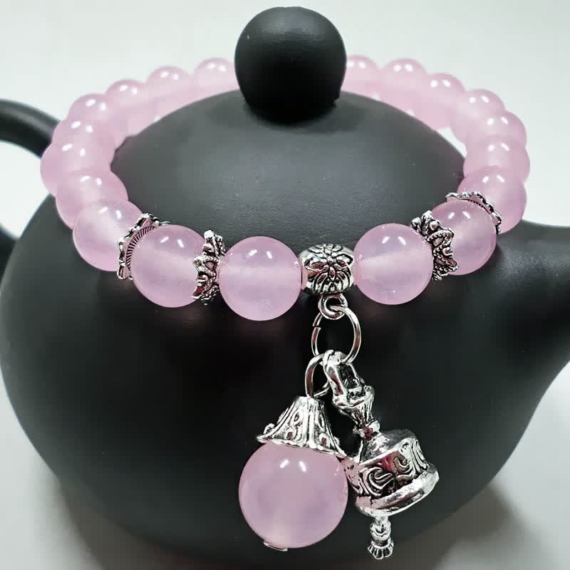 Buddha Stones Vintage Crystal Chalcedony Stone Energy Beaded Bell Charm Bracelet - image 6
