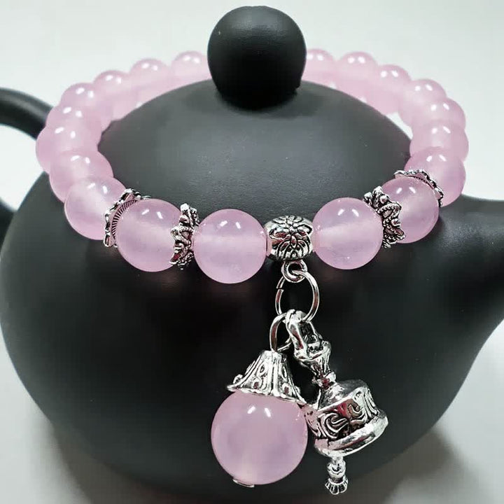 Buddha Stones Vintage Crystal Chalcedony Stone Energy Beaded Bell Charm Bracelet - image 6