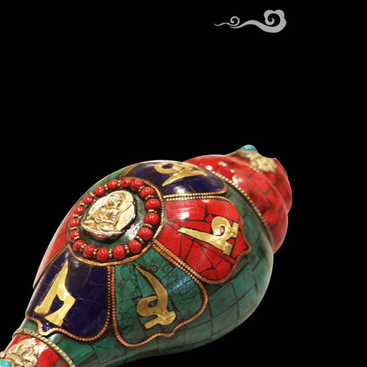 Tibetan Handmade Shankha Om Mani Padme Hum Buddha Conch Shell Lucky Decoration - image 6