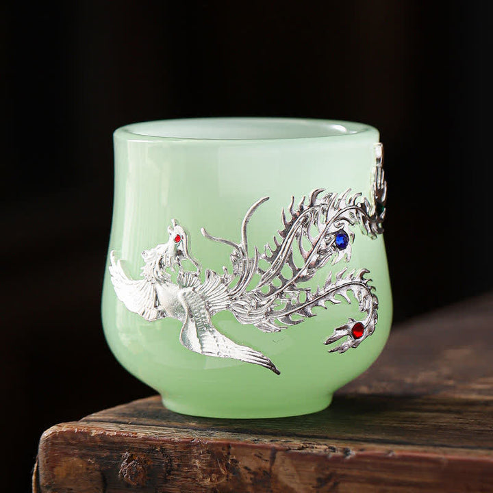 Buddha Stones Lotus Dragon Phoenix Flower Ceramic Teacup Tea Cups - Phoenix - image 7