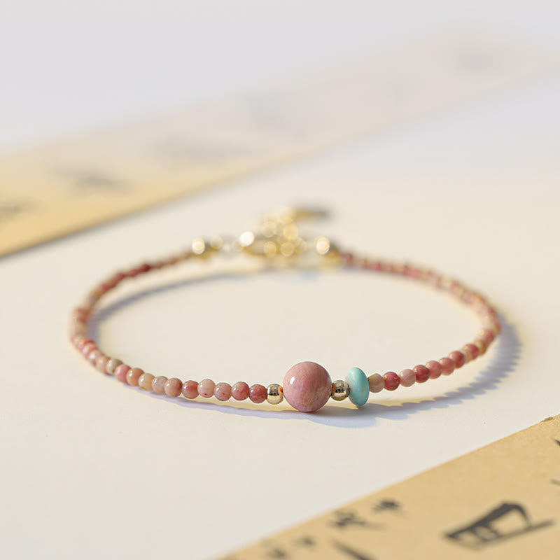 Buddha Stones 14K Gold Plated Natural Rhodonite Loving Energy Chain Bracelet - image 1