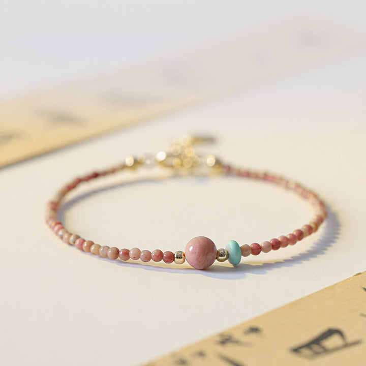 Buddha Stones 14K Gold Plated Natural Rhodonite Loving Energy Chain Bracelet - image 1