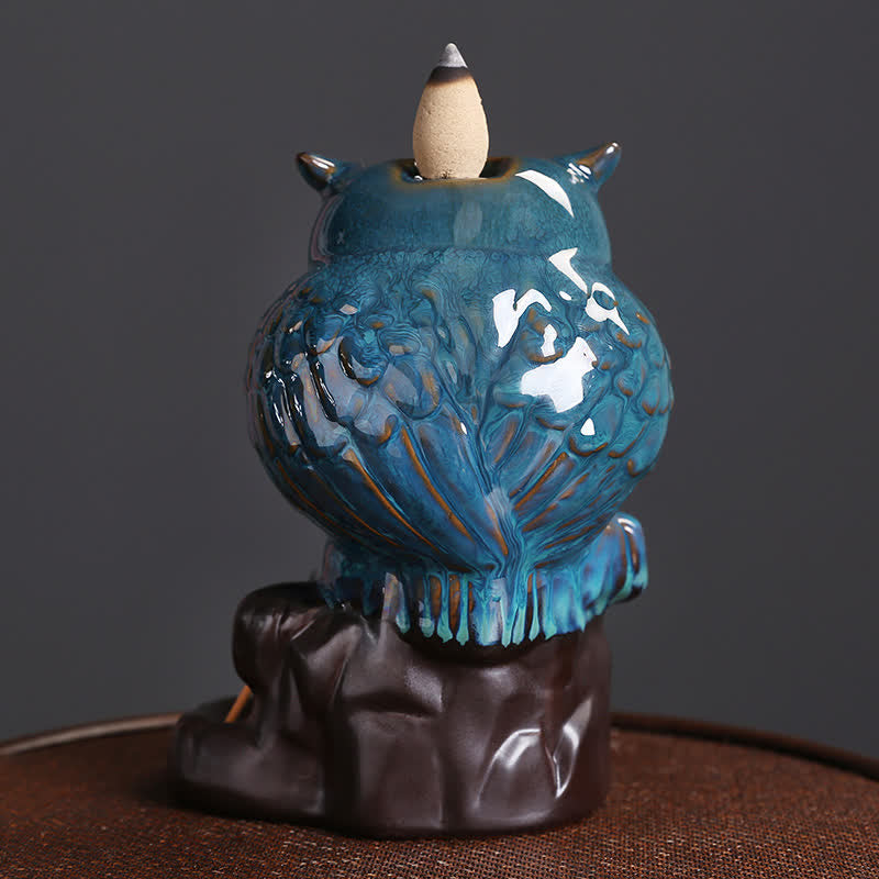 Buddha Stones Cute Owl Ceramic Backflow Smoke Fountain Meditation Healing Incense Burner Decoration - image 3