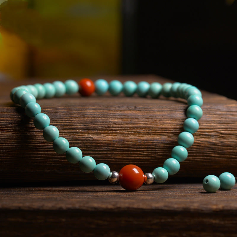 Buddha Stones Turquoise Red Agate Bead Protection Bracelet - image 2