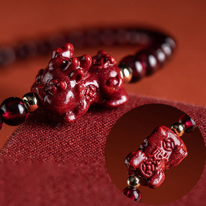 Buddha Stones Garnet Cinnabar PiXiu Blessing Calm String Bracelet - image 4