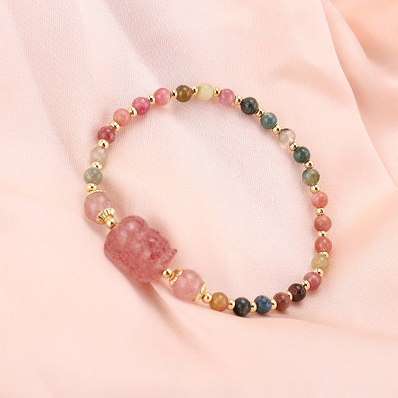 Buddha Stones Natural Tourmaline Garnet Strawberry Quartz PiXiu Moonstone Protection Bracelet - image 2