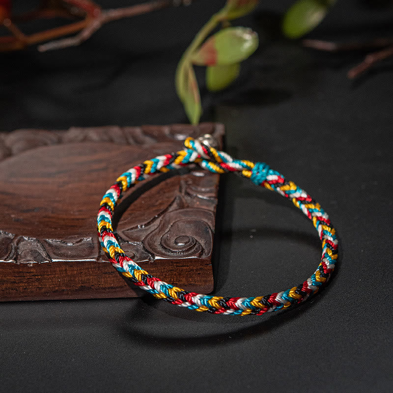 Buddha Stones Tibet Handmade Five Color Thread Protection Braid String Bracelet - image 1