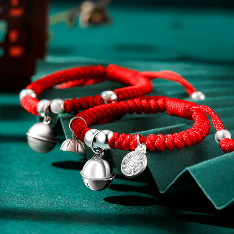 Buddha Stones 925 Sterling Silver Handmade Fu Character Lucky Money Bag Chinese Lock Charm Bell Lotus Copper Coin King Kong Knot Braided Kids Bracelet - image 1