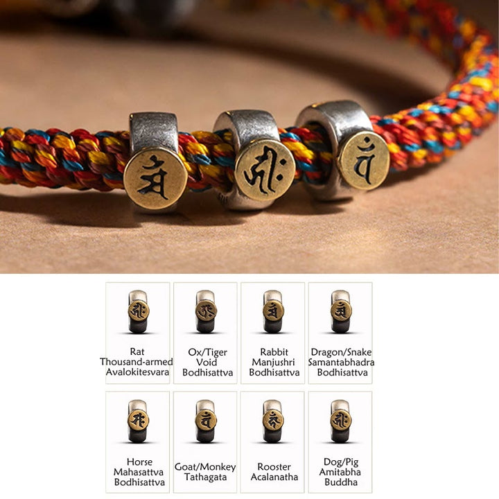 Buddha Stones Handmade Tibetan 925 Sterling Silver Chinese Zodiac Natal Buddha Zakiram Goddess of Wealth Protection Multicolored Rope Braided Bracelet - image 25