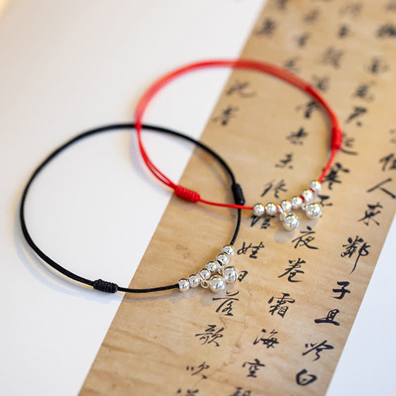 Buddha Stones 925 Sterling Silver Red String Braid Bell Charm Anklet - image 1
