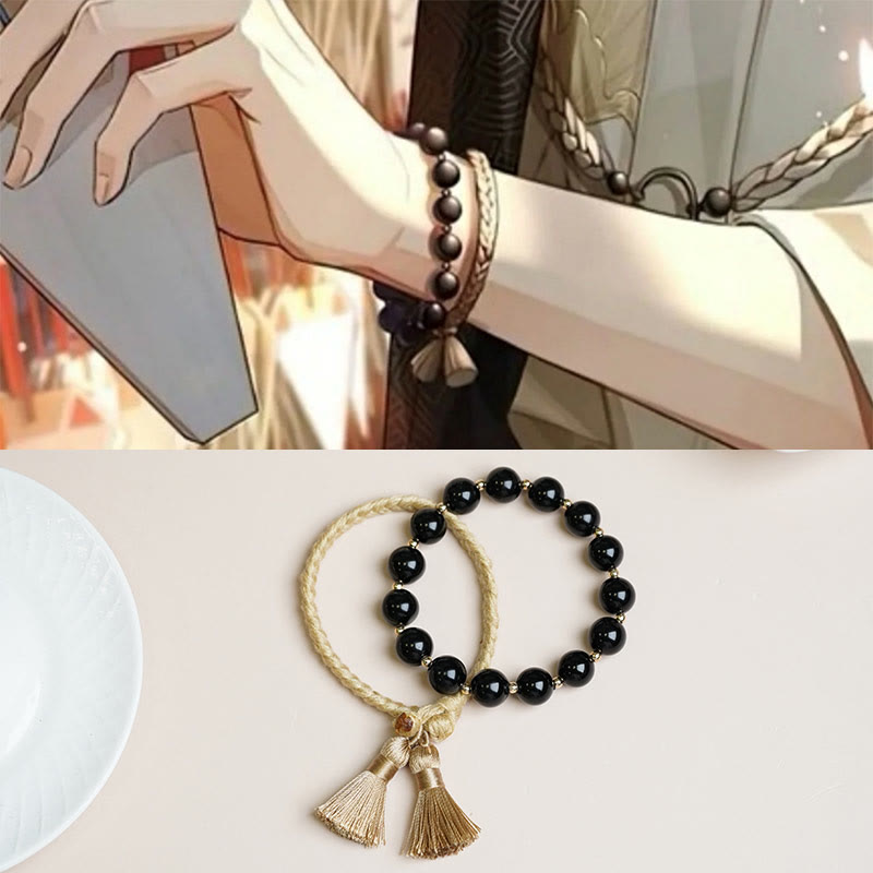 Buddha Stones 2Pcs Black Onyx Bead Support Protection String Bracelet - image 5
