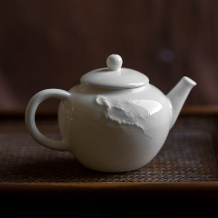 White Plum Pine Bamboo Engraved Design Ceramic Teapot - Pine(150ml) - image 5