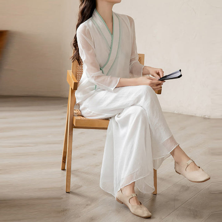 Buddha Stones Retro Prayer Zen Spiritual Meditation Practice Chiffon Clothing Women's Set - image 13