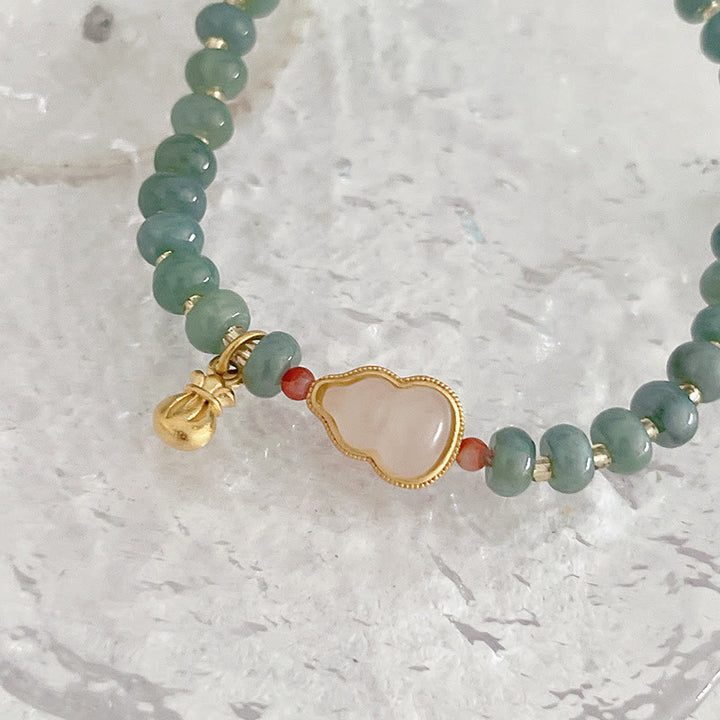 Buddha Stones Natural Hetian Jade Pearl Peace Buckle Fu Character Gourd Money Bag Strawberry Quartz PiXiu Luck Bracelet - image 7