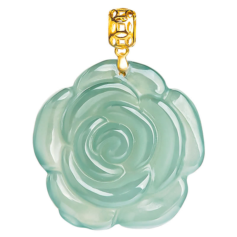 Buddha Stones 18K Gold 925 Sterling Silver Natural Jade Rose Luck Necklace Pendant - image 9