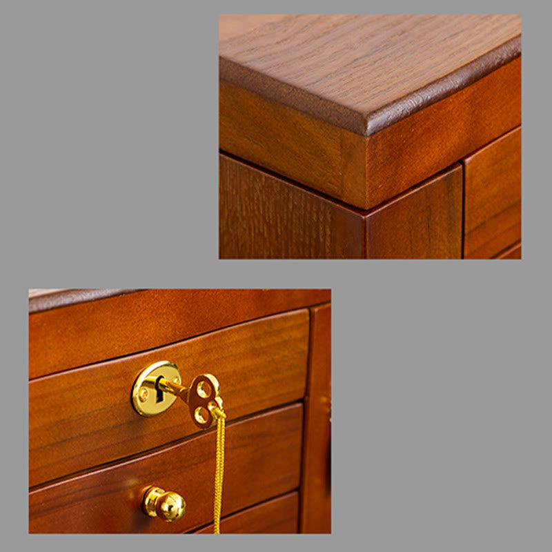 Buddha Stones Vintage Large Capacity Wooden Jewelry Box Jewelry Storage Box With Mirror - image 9