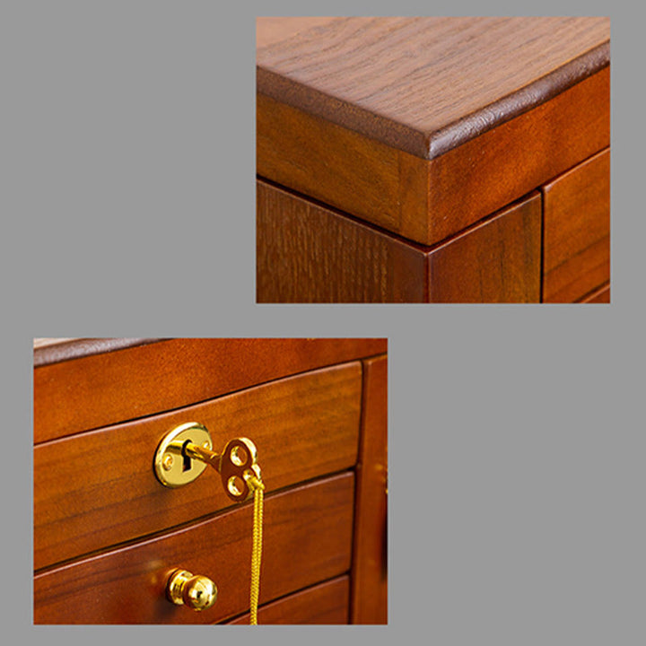 Buddha Stones Vintage Large Capacity Wooden Jewelry Box Jewelry Storage Box With Mirror - image 9