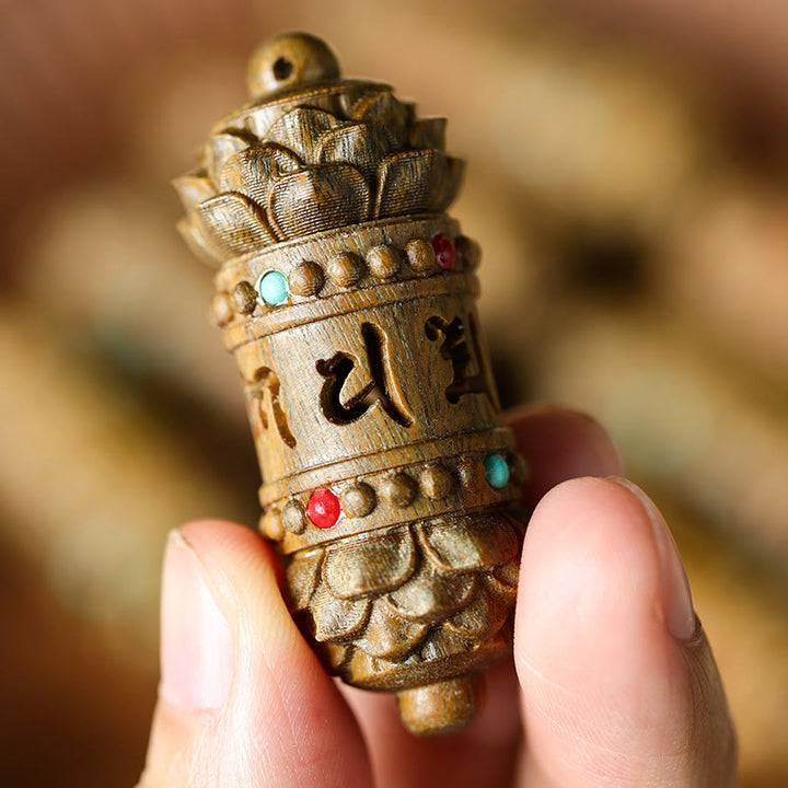 Buddha Stones Tibet Green Sandalwood Rosewood Om Mani Padme Hum Lotus Positive Soothing Necklace Pendant - image 2