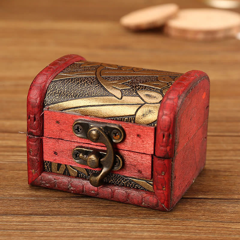 Buddha Stones Retro Small Wood Jewelry Box Lotus Golden Grape Copper Coin Daffodil Grass Flower Jewelry Storage Box - Daffodil 8*6.5*6cm - image 9