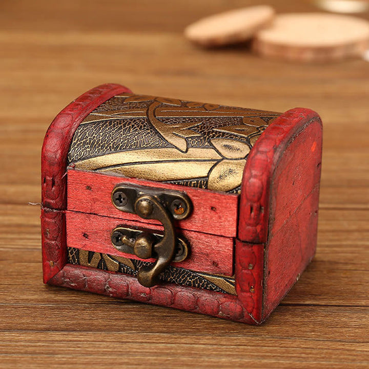 Buddha Stones Retro Small Wood Jewelry Box Lotus Golden Grape Copper Coin Daffodil Grass Flower Jewelry Storage Box - Daffodil 8*6.5*6cm - image 9