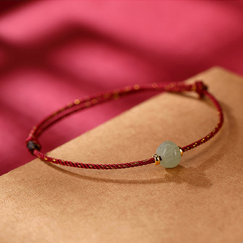 Buddha Stones 925 Sterling Silver Plated Gold Hetian Jade Lotus Luck Red String Bracelet - image 5