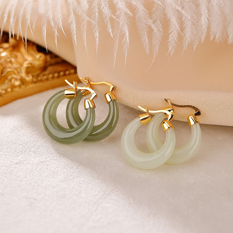 Buddha Stones Round Jade Cyan Jade Prosperity Luck Drop Earrings - image 0