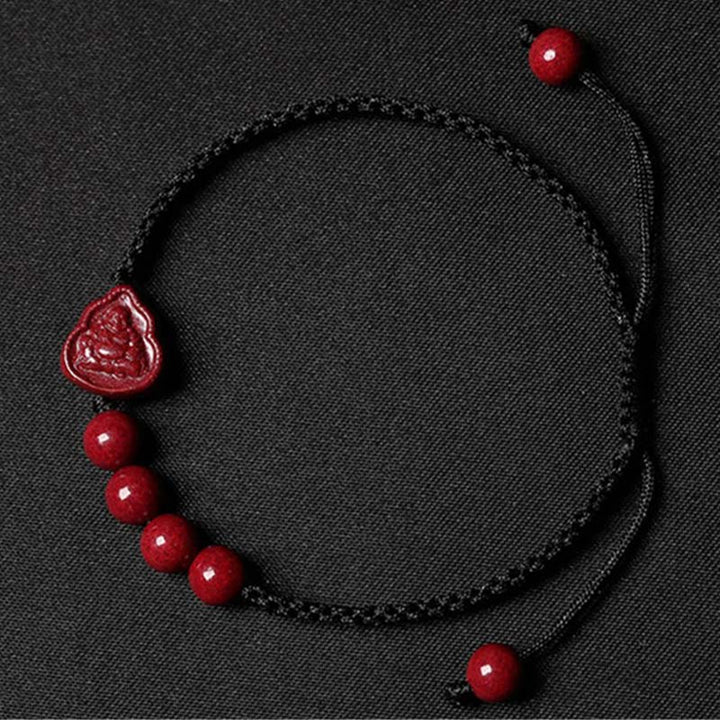 Buddha Stones Laughing Buddha Avalokitesvara Cinnabar Blessing String Bracelet - Black(Wrist Circumference 14-20cm) - image 4