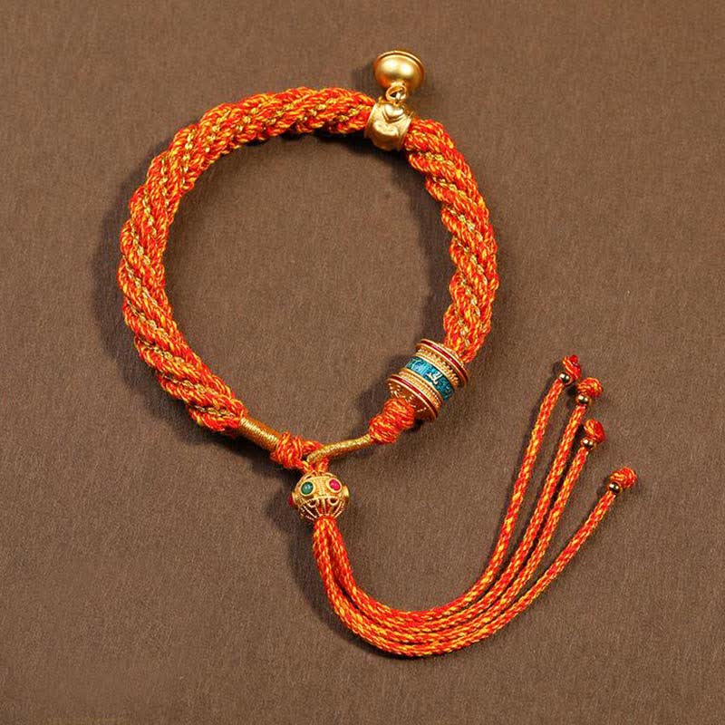 Buddha Stones Tibetan Handmade Luck Protection Thangka Prayer Wheel Bell Charm Braid String Bracelet - image 17