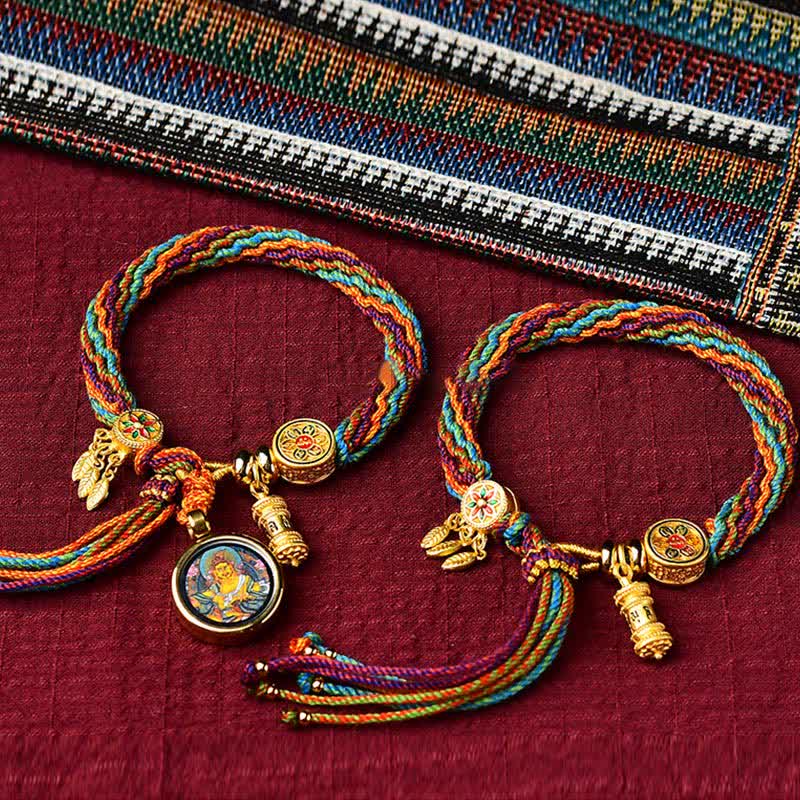 Buddha Stones Tibetan Luck Reincarnation Knot Prayer Wheel Dream Catcher Braid String Bracelet - image 1