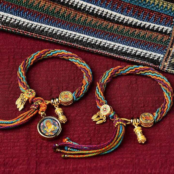 Buddha Stones Tibetan Luck Reincarnation Knot Prayer Wheel Dream Catcher Braid String Bracelet - image 1