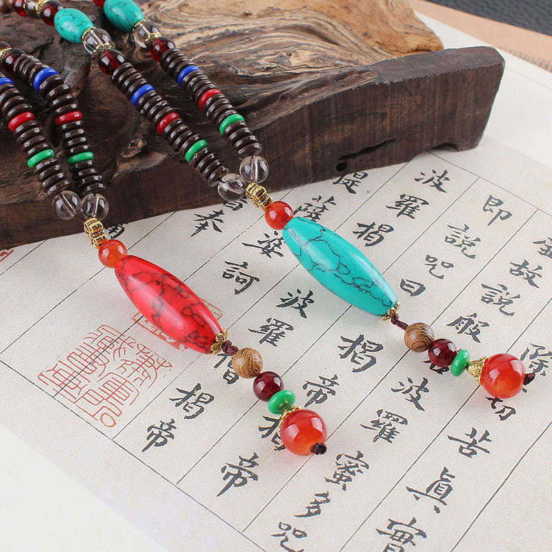 Buddha Stones Wenge Wood Turquoise Stone Protection Calm Necklace Pendant - image 10