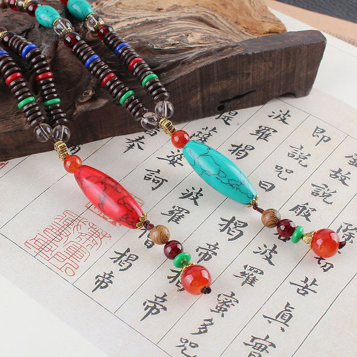 Buddha Stones Wenge Wood Turquoise Stone Protection Calm Necklace Pendant - image 10