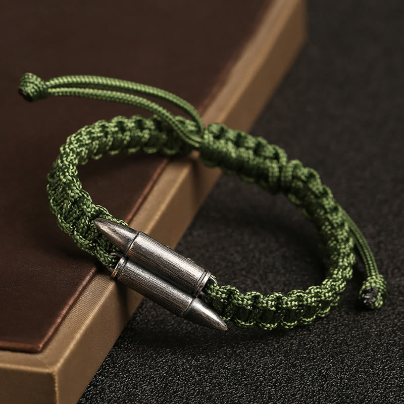 Buddha Stones 925 Sterling Silver Bullet Design Braided Rope Bracelet - Green(Wrist Circumference 14-21cm) - image 1