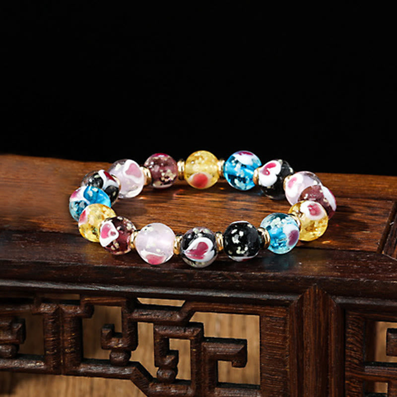 Buddha Stones Gold Swallowing Beast Family Pink Love Heart Luminous Fluorescent Liuli Glass Bead Bracelet - Multicolored - Simple Version - image 5