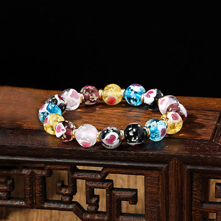 Buddha Stones Gold Swallowing Beast Family Pink Love Heart Luminous Fluorescent Liuli Glass Bead Bracelet - Multicolored - Simple Version - image 5
