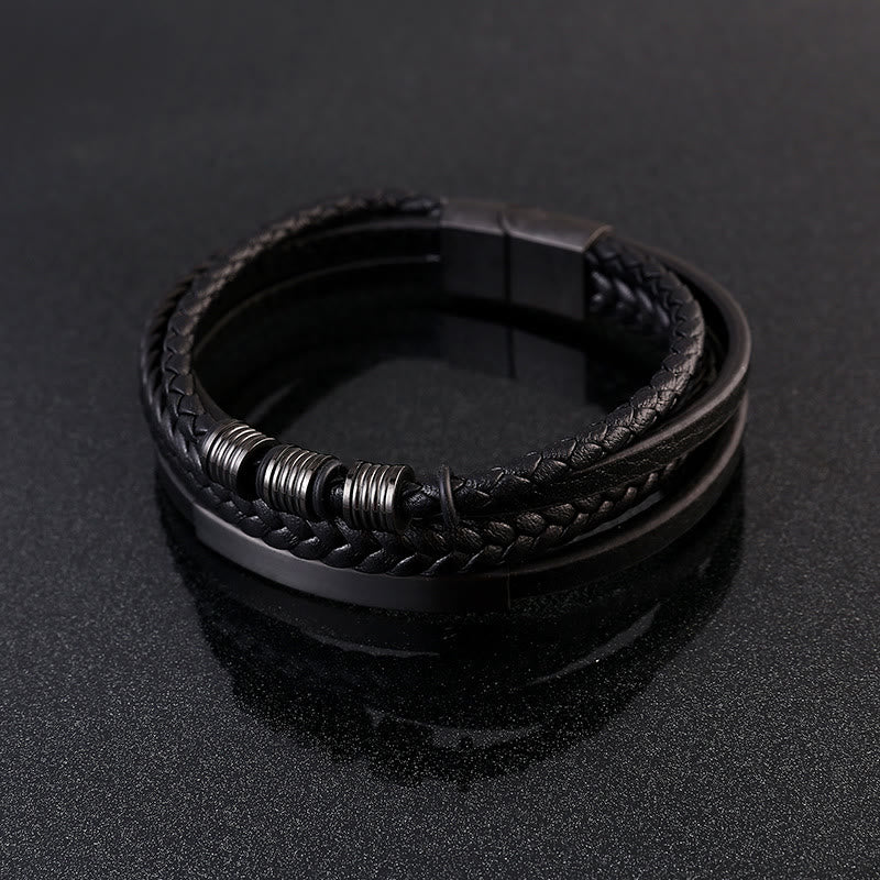 Buddha Stones Leather Multi-Layer Titanium Steel Balance Braided Magnetic Buckle Bracelet - image 4