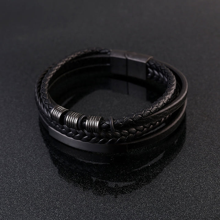 Buddha Stones Leather Multi-Layer Titanium Steel Balance Braided Magnetic Buckle Bracelet - image 4