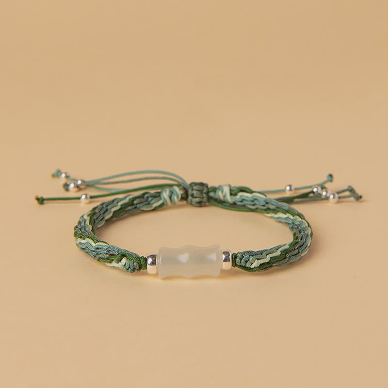 Buddha Stones White Jade Bamboo Reincarnation Knot Wealth Luck Strength String Bracelet - Green&White(Wrist Circumference 14-18cm) - image 0
