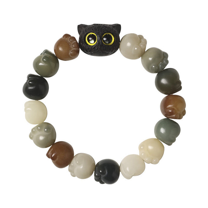Buddha Stones Natural Bodhi Seed Lovely Paw Ebony Wood Lucky Cat Wisdom Bracelet - image 4
