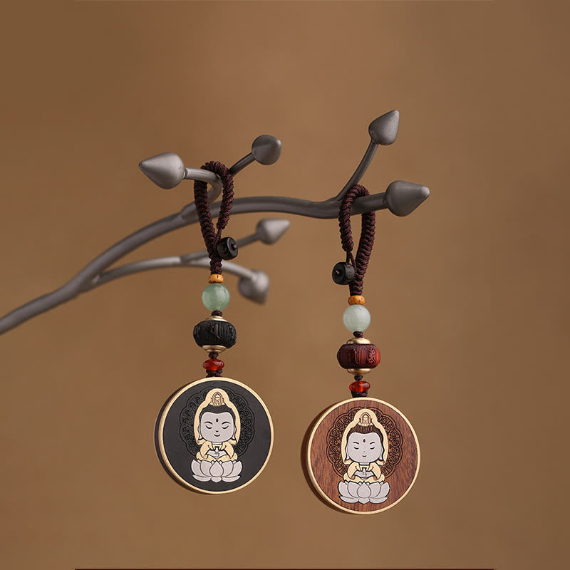Buddha Stones Ebony Wood Rosewood Buddha Avalokitesvara Om Mani Padme Hum Balance Car Key Chain Decoration - image 25