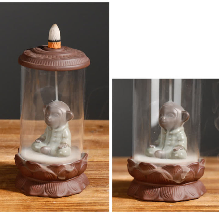 Meditation Wukong Monkey King Purple Clay Windshield Lotus Backflow Smoke Fountain Incense Burner Decoration - image 3