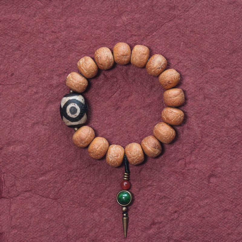 Buddha Stones Tibet Bodhi Seed Dzi Bead Peace Charm Wrist Mala Bracelet - 18cm - image 0