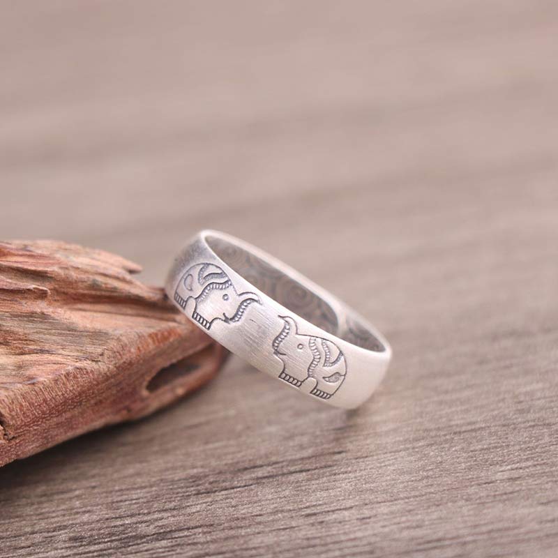 Buddha Stones 999 Sterling Silver Lotus Elephant Six True Words Blessing Ring - image 6