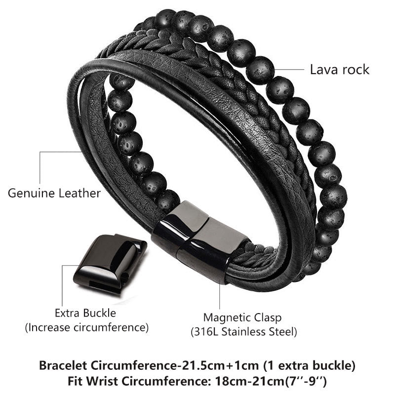 Buddha Stones Natural Lava Rock Black Onyx Bead Leather Bracelet - image 3