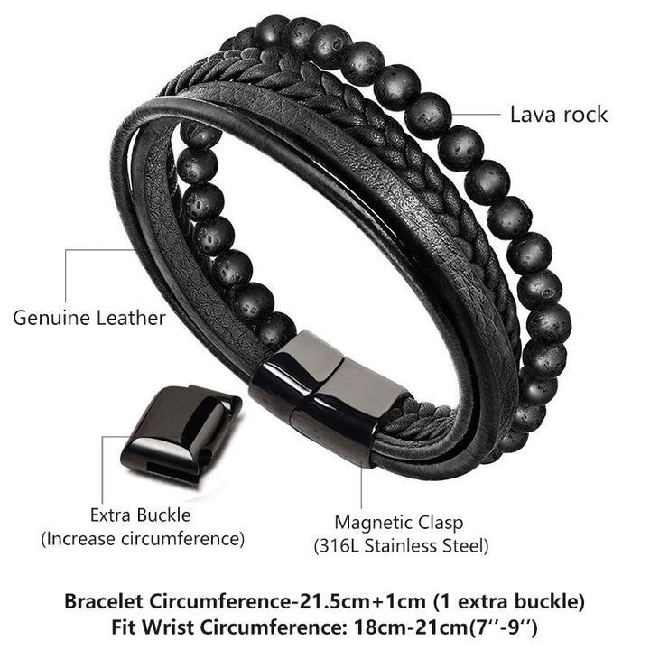 Buddha Stones Natural Lava Rock Black Onyx Bead Leather Bracelet - image 3