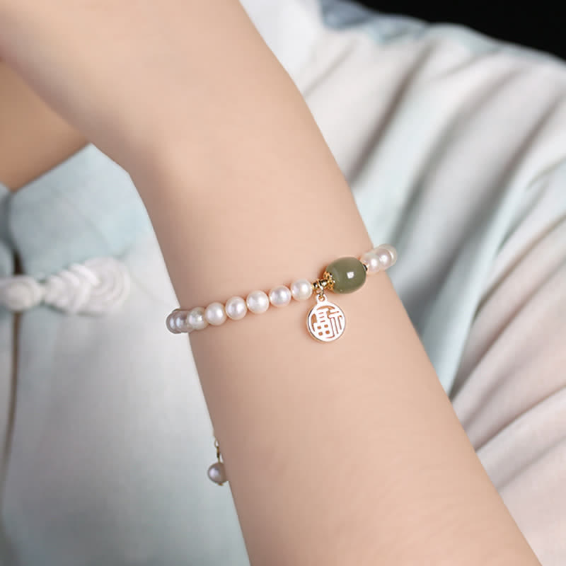 Buddha Stones Natural Pearl Hetian Jade Happiness Healing Bead Bracelet - image 2