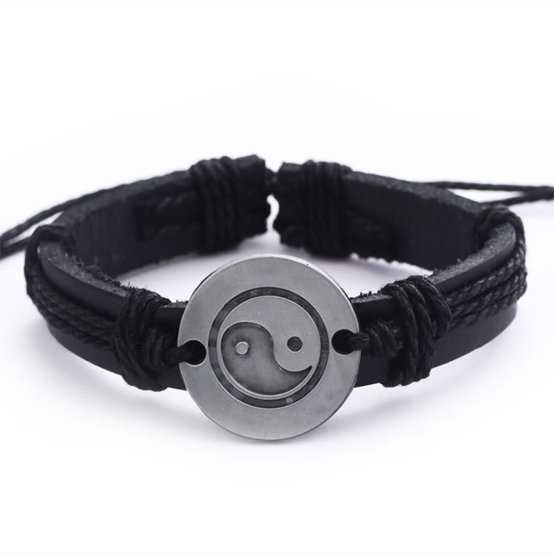 Buddha Stones Retro Yin Yang Leather Harmony String Bracelet - Black(Bracelet Size 23cm) - image 11