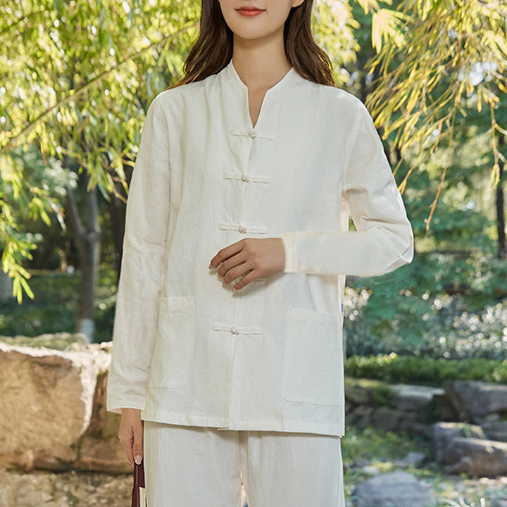 Buddha Stones Spiritual Zen Practice Yoga Meditation Prayer Uniform Cotton Linen Clothing Women's Set - White - US18，UK/AU22，EU50 (6XL) - image 16